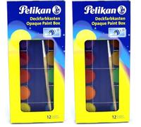 Pelikan Acquerelli, 12 Colori, 1 Tubetto di Bianco e 1 Pennello, Per Dipingere, Portatile, Per Bambini Asilo ed Elementare, Prodotto in Germania (Confezione da 2)