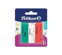 Pelikan Gomma RW40 in plastica scamosciata, 3 pezzi (rosso, verde, bianco) su blister, 606233