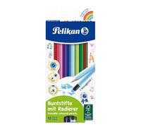Pelikan Matite Colorate Cancellabili con Gommino sul Fusto, Colori Intensi e Lavabili, Legno Certificato FSC, Ideali per la Scuola, per Bambini e Adulti, Astuccio 12 Matite Colori Assortiti