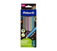 Pelikan Matite colorate metalliche,10 pacchi da 10 pezzi, matite esagonali in legno, mina infrangibile, 701235