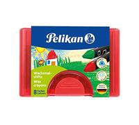 Pelikan, Pastelli A Cera Naturale, 8 Colori, Forma Triangolare Ergonomica, Scatola di Plastica, Impugnatura Matita Bambini, Prodotto in Germania