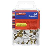 Herlitz Puntine da disegno rotonde, rivestite in metallo, 200 pezzi in scatola appendibile, colori assortiti bianco