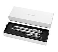 Pelikan, Set Penna Sfera E Stilografica Jazz Noble Elegance In Metallo Silver, Inchiostro Blu, Con Clip Elastica, In Elegante Astuccio Regalo.