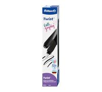 Pelikan Twist Calligraphy, Penna Stilografica Ergonomica, per Destrimani e Mancini, per Scrivere e Disegnare, Pennino 1,5mm in Acciaio Inossidabile, Cartuccia Blu Lunga Inclusa, Ricaricabile, Nero