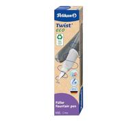 Pelikan Twist Eco Grey, Penna Stilografica Ergonomica, Per Destrimani E Mancini, Per Scuola E Ufficio, Pennino M Acciaio Inossidabile, Cartuccia Blu Lunga Inclusa. Ricaricabile, 78% Plastica Riciclata