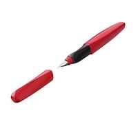 Pelikan Twist Fiery Red, Penna Stilografica Ergonomica, per Destrimani e Mancini, per Scuola e Ufficio, Pennino M in Acciaio Inossidabile, Cartuccia Blu Lunga Inclusa. Ricaricabile