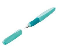 Pelikan Twist Mint, Penna Stilografica Ergonomica, per Destrimani e Mancini, per Scuola e Ufficio, Pennino M in Acciaio Inossidabile, Cartuccia Blu Lunga Inclusa. Ricaricabile