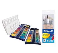Pelikan Unisex Jugend 720631 K24, 24 Colori di qualità e 1 tubetto di Bianco Coprente (7,5 ml), Secondo DIN 5023 (Scatola di Colore Coprente + Set di pennelli 10 Pezzi.), Multicolore, Set