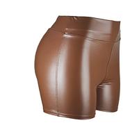 Pelisy Pantaloncini Sexy da Donna in Pelle Lucida a Vita Alta PU Pantaloni Corti Push up Pantaloni in Ecopelle, Marrone, S
