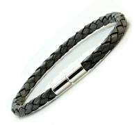 Pelle & Argento Sterling Bracelet-Genuine 5mm Braided-Silver Twist Clasp-Grey