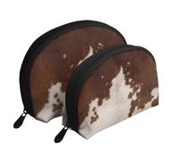 Pelle bovina rosso marrone, Borsa per trucco a conchiglia Portamonete da donna Borsa da toilette piccola Borsa per cosmetici 2 pezzi