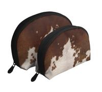 Pelle bovina rosso marrone, Borsa per trucco a conchiglia Portamonete da donna Borsa da toilette piccola Borsa per cosmetici 2 pezzi