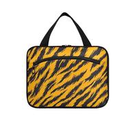 Pelle di animale leopardo giallo nero appeso grandi borse cosmetiche per le donne con gancio, designer multifunzionale appeso trucco borsa per le donne viaggio estuches para maquillaje L