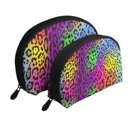 Pelle di giaguaro arcobaleno, Borsa per trucco a conchiglia Portamonete da donna Borsa da toilette piccola Borsa per cosmetici 2 pezzi