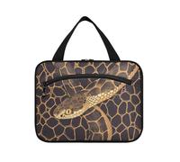 Pelle di serpente Texture Giallo appeso borse da toilette da viaggio per le donne con gancio, designer borsa per il trucco pieghevole per auto per le donne viaggio estuche para maquillaje M, pelle di
