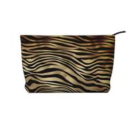 Pelle di zebra africana color oro e nero seppia, Borsa per cosmetici in velluto a coste Borsa per il trucco Borsa da viaggio portatile