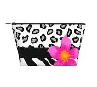 Pelle Di Zebra E Ghepardo In Bianco E Nero E Fiore Rosa, Borsa da toilette Borsa per trucco Borsa per cosmetici Borsa da toilette da viaggio portatile