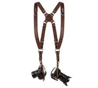 Pelle Doppia Fotocamera Cinturino Imbracatura Rilascio Veloce Marrone Tracolla