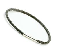 Pelle Grigia Bracciale-Sterling Argento Twist Clasp-3mm Intrecciato Corda di