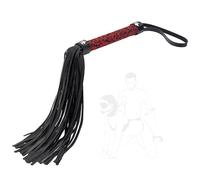 Pelle nera, manico ricamato rosso, frusta con nappe, strumento per esercizi a mano, facile da riporre