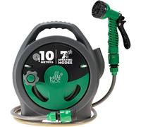 Pelle & Sol Avvolgitubo da giardino da 10 m con 7 ugelli regolabili | Tubo da giardino con connettore per tubo | Mini avvolgitubo accessori da giardino | Attrezzatura per irrigazione prato e giardino