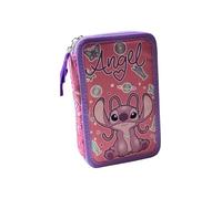 PELLECCHIA 1969 Astuccio 3 Scomparti 3D Bambini, Per Stitch Angel Fan, 44 Accessori Scuola Elementare Bambina/o 3 Zip, 20 Centimetri