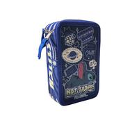 PELLECCHIA 1969 I Astuccio Triplo Riempito Per Stitch Blu Fan Bambini, 44 Accessori Scuola, 3 Zip, Scomparti Organizzati, Pastelli, Pennarelli e Papermate