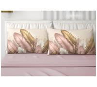 PELLECCHIA 1969 |Lenzuola Irge | Lenzuolo sopra +Lenzuolo sotto con Angoli + 2 federe in Stampa Digitale + 2 federe Tinta Unita Fantasia (Piume Rosa, Matrimoniale)