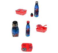 PELLECCHIA 1969 | Set Pranzo Scuola 2 Pezzi | Porta Merenda Scuola con 3 scomparti in Plastica BPA Free e Bottiglia termica in acciaio inossidabile con tappo svitabile 500ml (SPIDERMAN BLU)