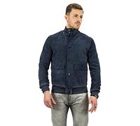 Pelletterie Borghese | Bomber in Pelle Uomo Renna Camoscio Scamosciato | Vera Pelle | Giacca in Pelle | Primavera | Giubbotto | Giubbino | Made in Italy | POLO (48, Blu)
