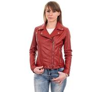 Pelletterie Borghese | Chiodo in Pelle Nero Donna | Biker | Giacca in Pelle | Giubbotto Moto | Cintura | Vera Pelle | Made in Italy | A196C 09 (46, Rosso)