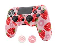 Pelli per controller PS4 rosa RALAN, copertura per controller in silicone per frutta compatibile/PS4 Slim/PS4 Pro Controller con 2 simpatici tappi per pollice