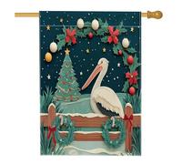 Pellicani di Natale, bandiere per casa degli uccelli, 71 x 101 cm, double face, per esterni, novità bosco innevato, tela verticale, bandiere per la casa, bandiera natalizia con stampa sul cortile