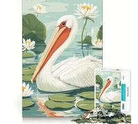 Pellicano nello stagno delle ninfee Puzzle da 1000 pezzi per adulti Gioco di concentrazione e divertimento tranquillo Bordo preciso Articolo ideale per i desideri di Babbo Natale (38x52cm)