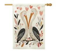 Pellicans - Bandiere per casetta degli uccelli, 71 x 101 cm, double face, per San Valentino, con ramo di albero carino, bandiere standard per la casa, bandiere per cortile con foglie, decorazione per