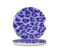 Pelliccia con stampa leopardata viola, Sottobicchieri per portabicchieri auto, confezione da 2, sottobicchieri in ceramica assorbente con base antiscivolo in sughero.
