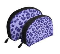 Pelliccia di pelle con stampa leopardata viola, Borsa per trucco a conchiglia Portamonete da donna Borsa da toilette piccola Borsa per cosmetici 2 pezzi
