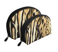 Pelliccia tigrata di pelle di tigre di leone leopardo, Borsa per trucco a conchiglia Portamonete da donna Borsa da toilette piccola Borsa per cosmetici 2 pezzi
