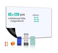 Pellicola adesiva per lavagna bianca, 45 x 120 cm, magnetica, autoadesiva, lavagna bianca, per fai da te, con pennarello e spugna, pellicola da parete per superfici lisce in scuola, ufficio, casa