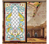 Pellicola decorativa in vetro colorato, stile chiesa, per la privacy, senza colla, statica, per controllo del calore, per casa e ufficio, 50 x 120 cm (larghezza x altezza)