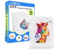 Pellicola di Trasferimento DTF A4 da 50 Fogli, 8,5 x 11 cm, Lucida, Trasparente, Pretrattata, per Trasferimento di Calore in PET per Tutte le Stampanti a Sublimazione