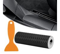 Pellicola in carbonio per auto, 10 x 300 cm, autoadesiva, impermeabile, colore nero, con raschietto in plastica, protezione entry-level per auto, la maggior parte dei veicoli come Suv e berline