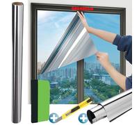 Pellicola Oscurante per Vetri Pellicola Specchio Oscurante Finestre Autoadesiva Pellicola Privacy Finestre Riflettente Termica per Vetri Finestre Anti-UV Argento per Ufficio Casa (90 x 400 cm)