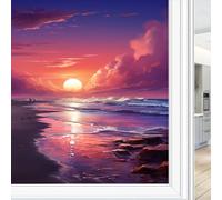 Pellicola per finestre in vetro colorato astratto oceano tramonto naturale moderna spiaggia pellicola non adesiva decorativa statica per casa ufficio 80 x 120 cm