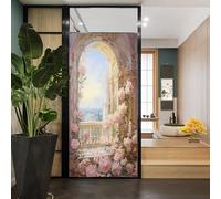 Pellicola per finestre in vetro colorato con bellissimi fiori in stile europeo retrò castello cancello privacy pellicola per porte in vetro adesivo per finestre per bagno cucina 50 x 80 cm