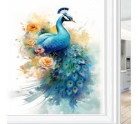Pellicola per finestre in vetro colorato con bellissimo pavone, motivo animali e campagna, pellicola per la privacy, per porte in vetro, non adesiva, per bagno, cucina, 45 x 60 cm