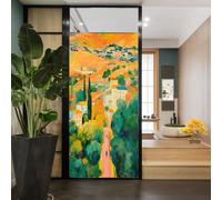 Pellicola per finestre in vetro colorato con città rurali, paesaggi retrò, città, privacy, pellicola per finestre, rivestimento per porte in vetro, adesivi per finestre per bagno e cucina, 45 x 60 cm