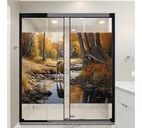 Pellicola per finestre rustica con cervi che blocca il calore, motivo animali selvatici, vintage, per la privacy, decorazione per porte in vetro, non adesiva, per bagno e cucina, 45 x 60 cm, 2 pezzi