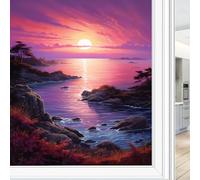 Pellicola per la privacy per finestre fantasy oceanica, con tramonto rustico, costiero, motivo albero con fiori, blocco solare, controllo del calore, pellicola decorativa per finestre per casa e