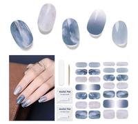 Pellicola per unghie UV indurente - 28 pezzi Autunno UV Gel Strisce autoadesive Art Stickers Natale a lunga durata (blu nebbia)